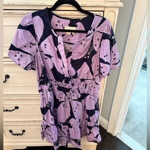 Anthropologie Relaxed Black and Purple Graphic Blouse